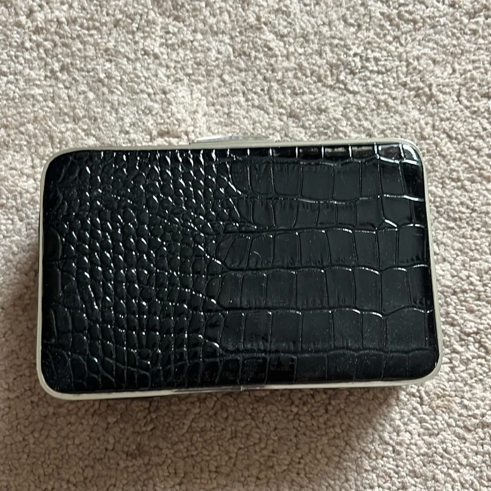 White House Black Market black snakeskin mini hard case clutch - Picture 2 of 6